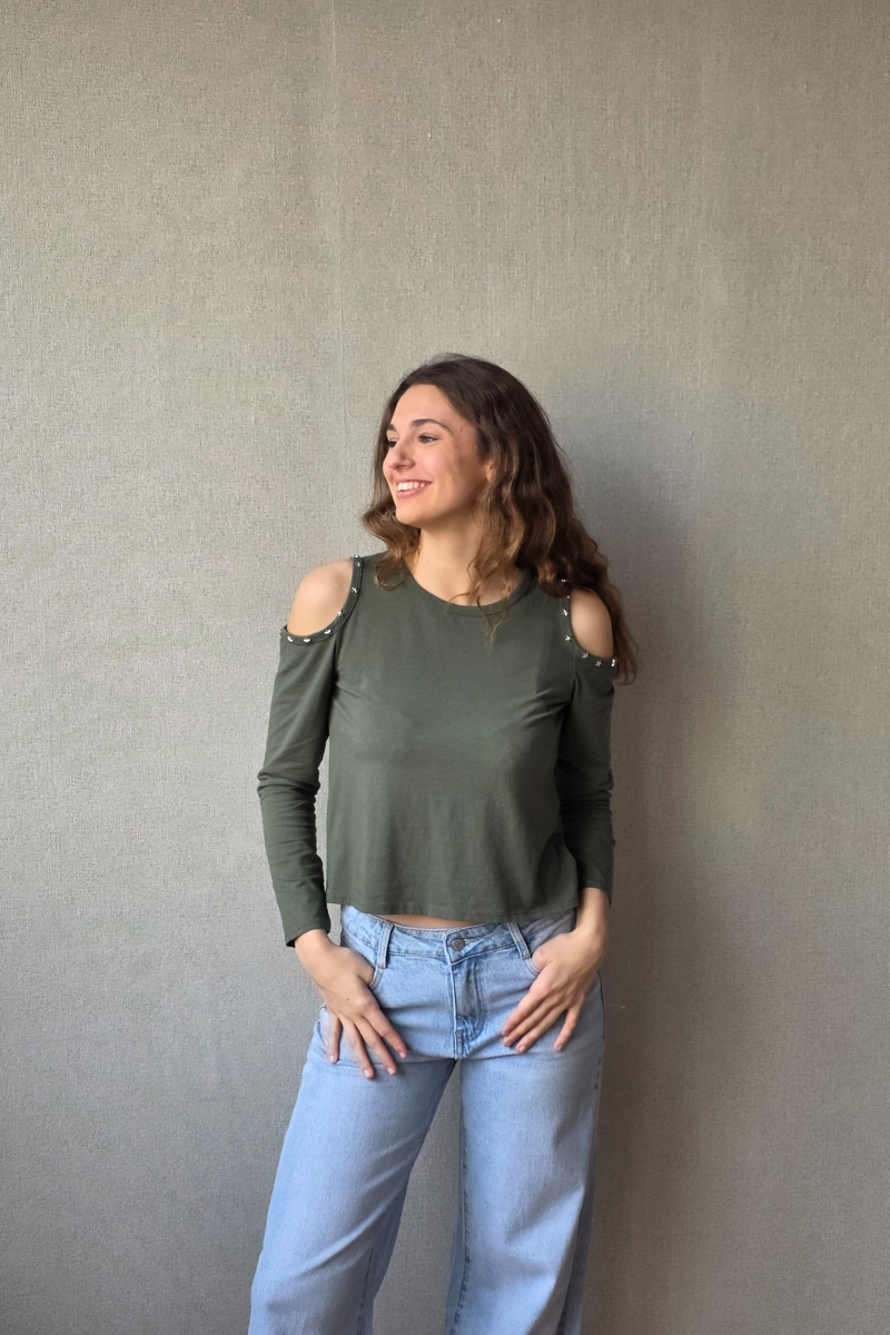 Camiseta Sin hombros con Estrellas - Verde Militar