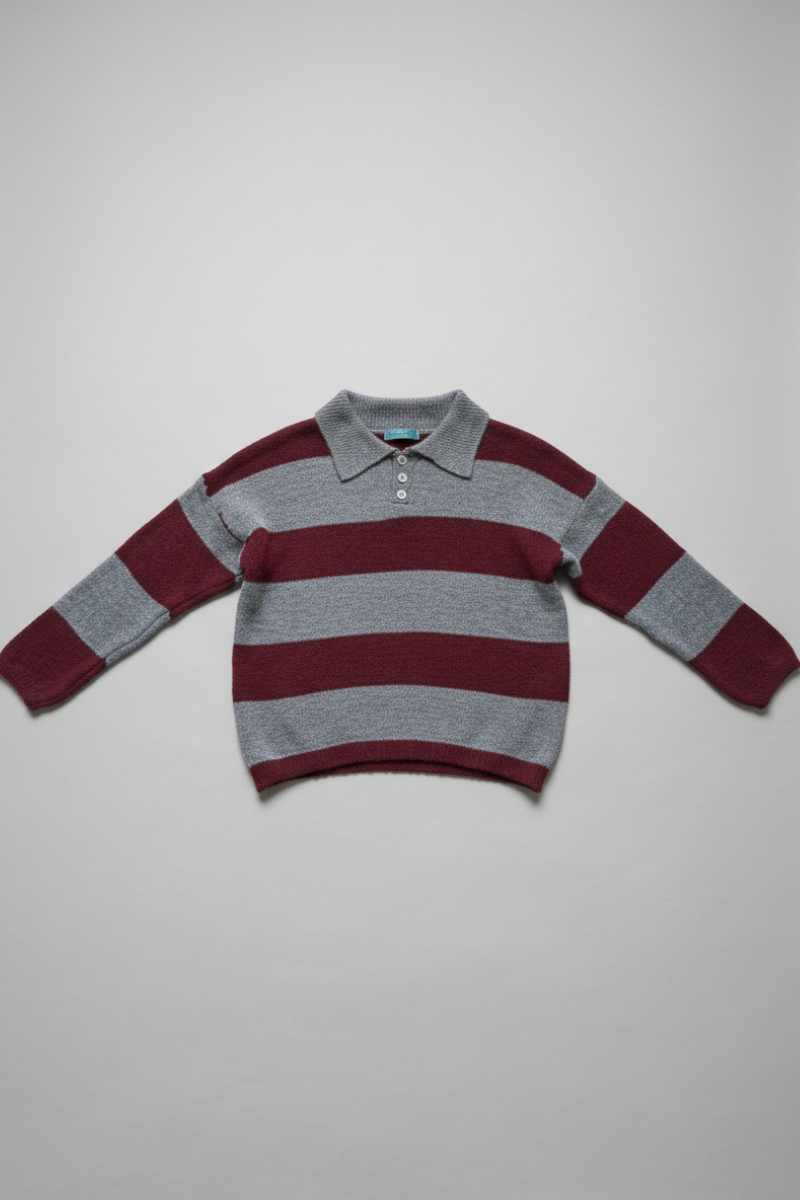 Jersey de rayas con cuello camisero granate