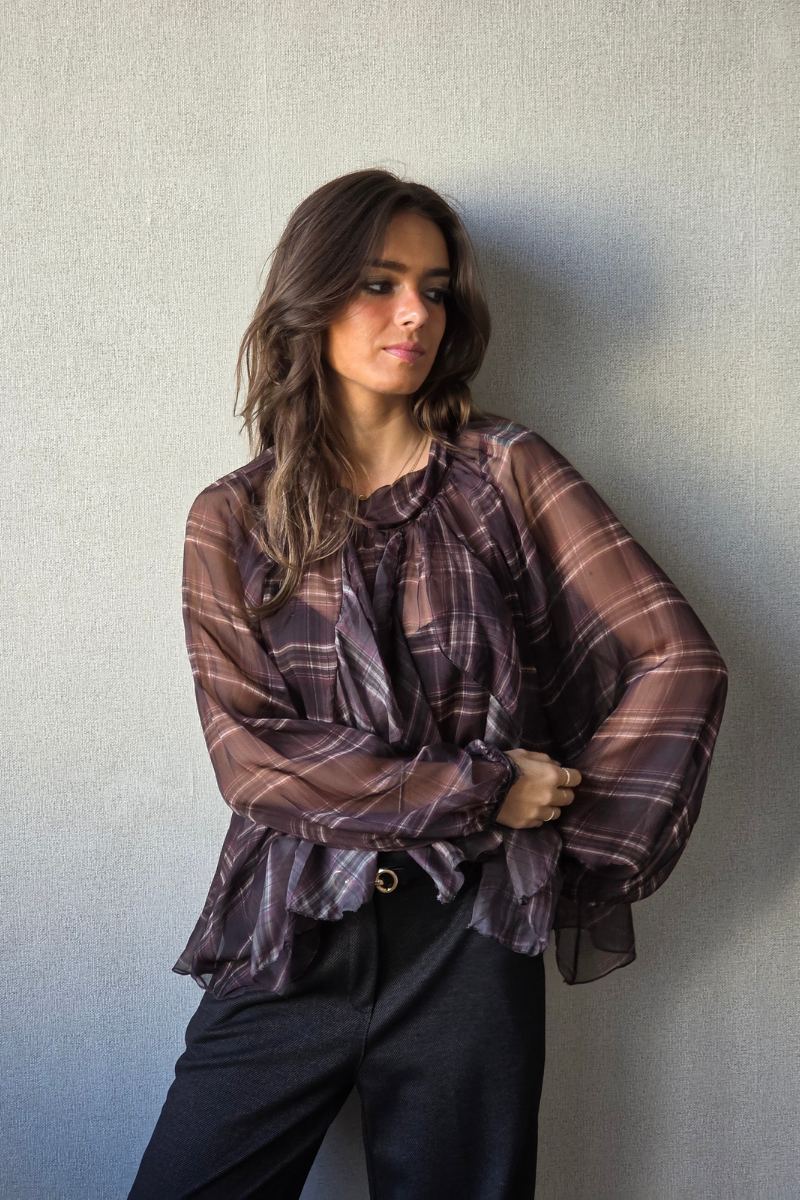 Blusa Victoria escocesa chocolate