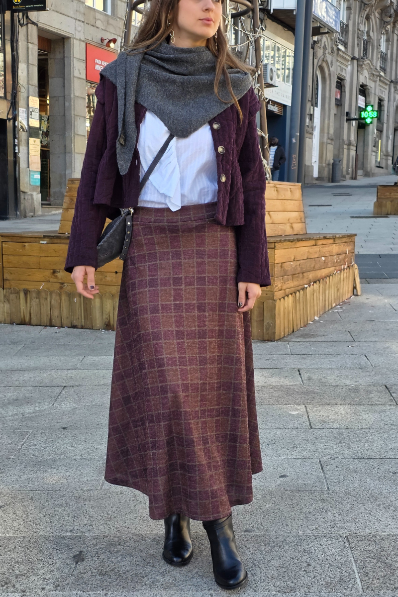 Falda larga de cuadros Altamira Burdeos