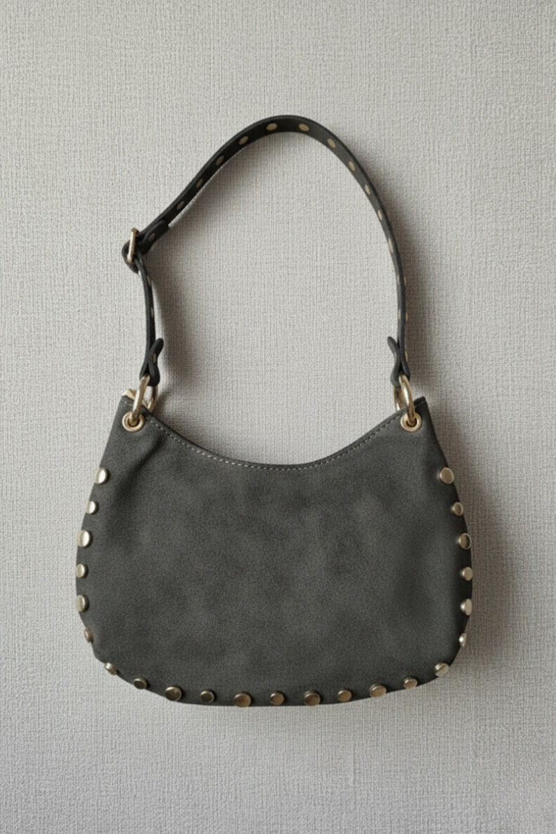 Bolso de ante gris tachuelas doradas
