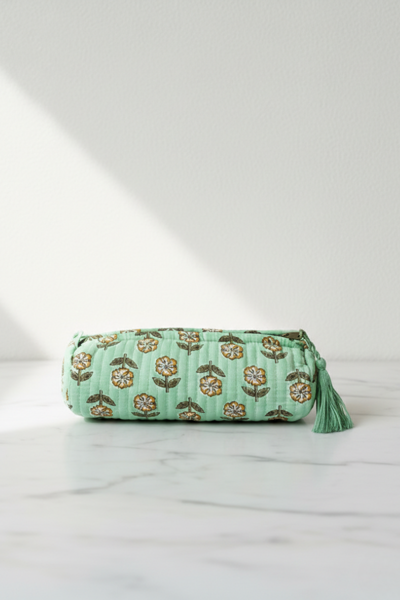 Estuche Neceser Pequeño Estampado Paisley Verde Mint