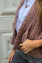 Chaqueta de cuadros acolchada granate