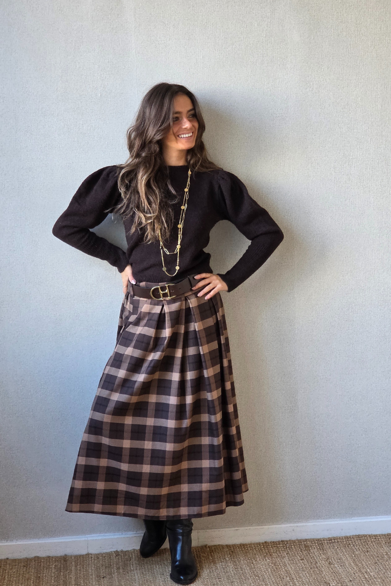 Falda tablas de cuadros chocolate y marrón