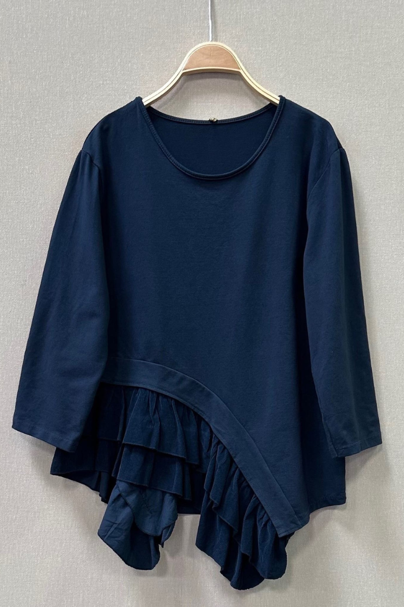 Sudadera con volantes micro pana azul marino