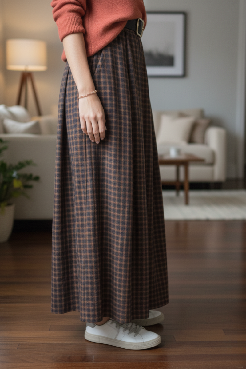 Falda de cuadros teja Sonsoles