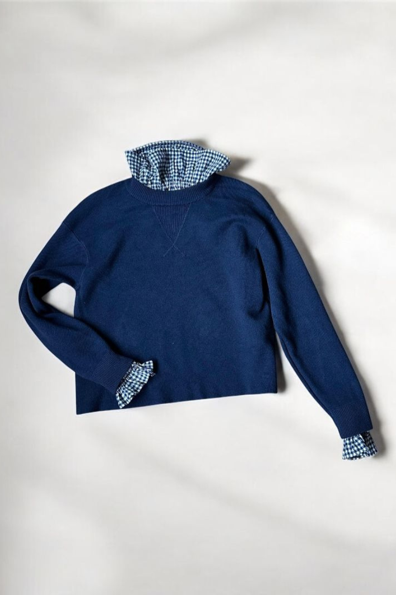 Conjunto de puño y cuello vichy azul marino