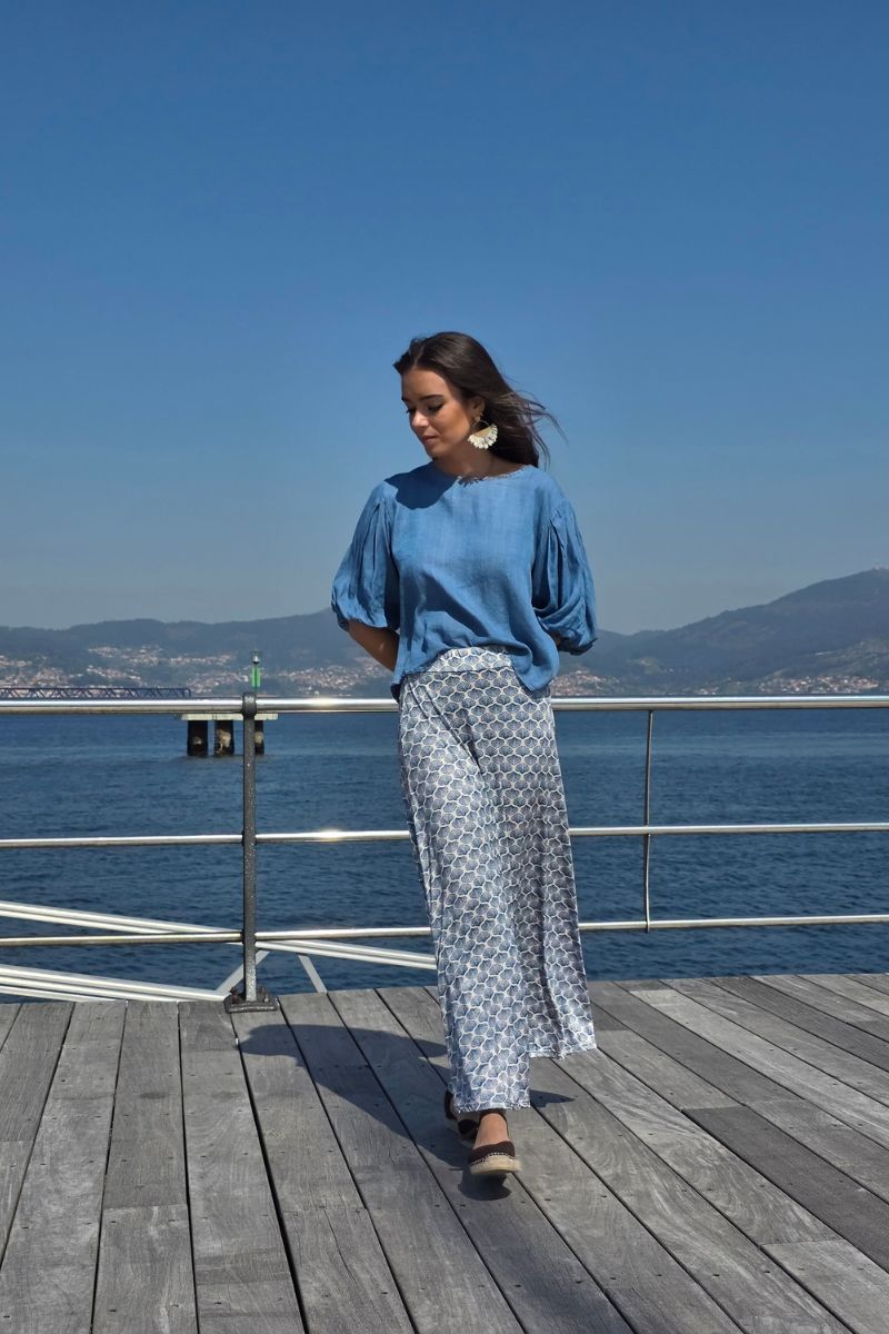 Falda Larga de Conchas Beige elástica