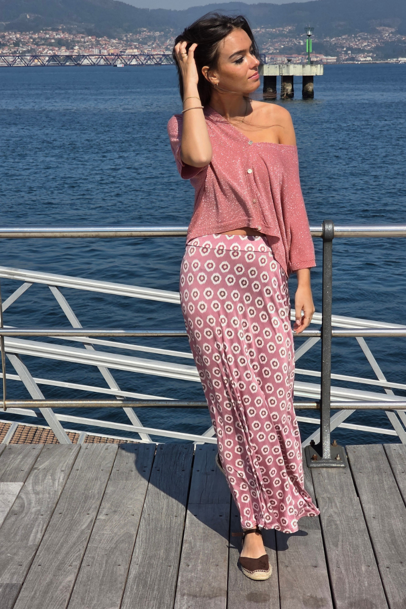 Falda Larga Estampado Célula Rosa