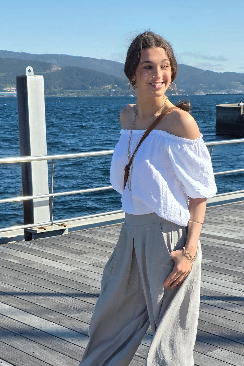 Blusa Manga Globo Palabra de Honor Blanca