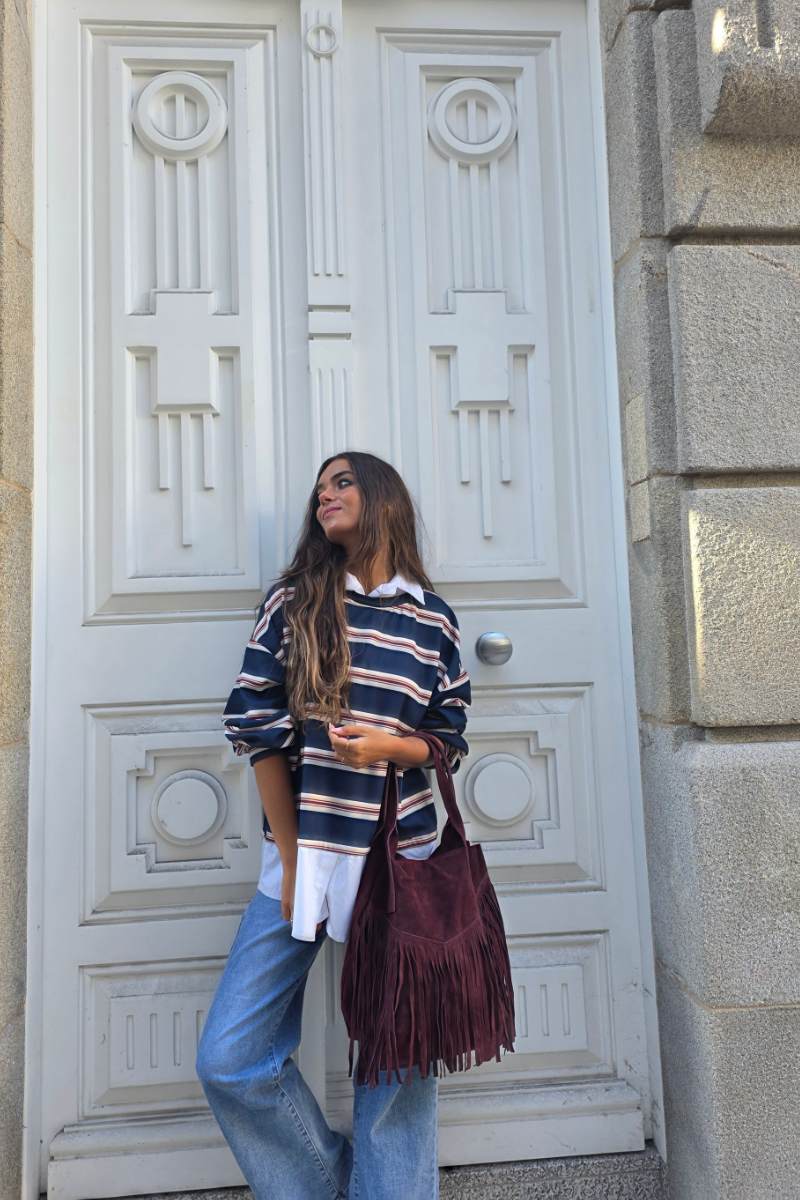 Jersey de rayas azul con detalle de camisa falsa