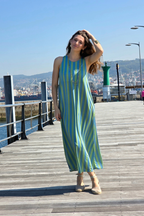 Vestido Elástico de Rayas Verde