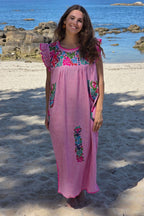 Vestido mexicano cuadro vichy fucsia