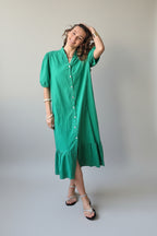 Vestido botones tipo lino verde