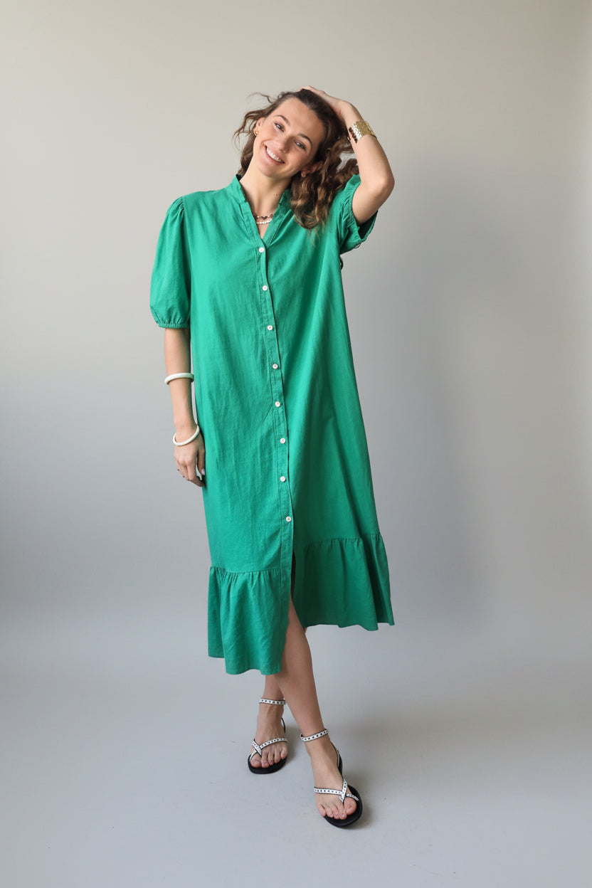 Vestido botones tipo lino verde