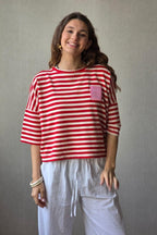 Sudadera Corta de Rayas Rojo