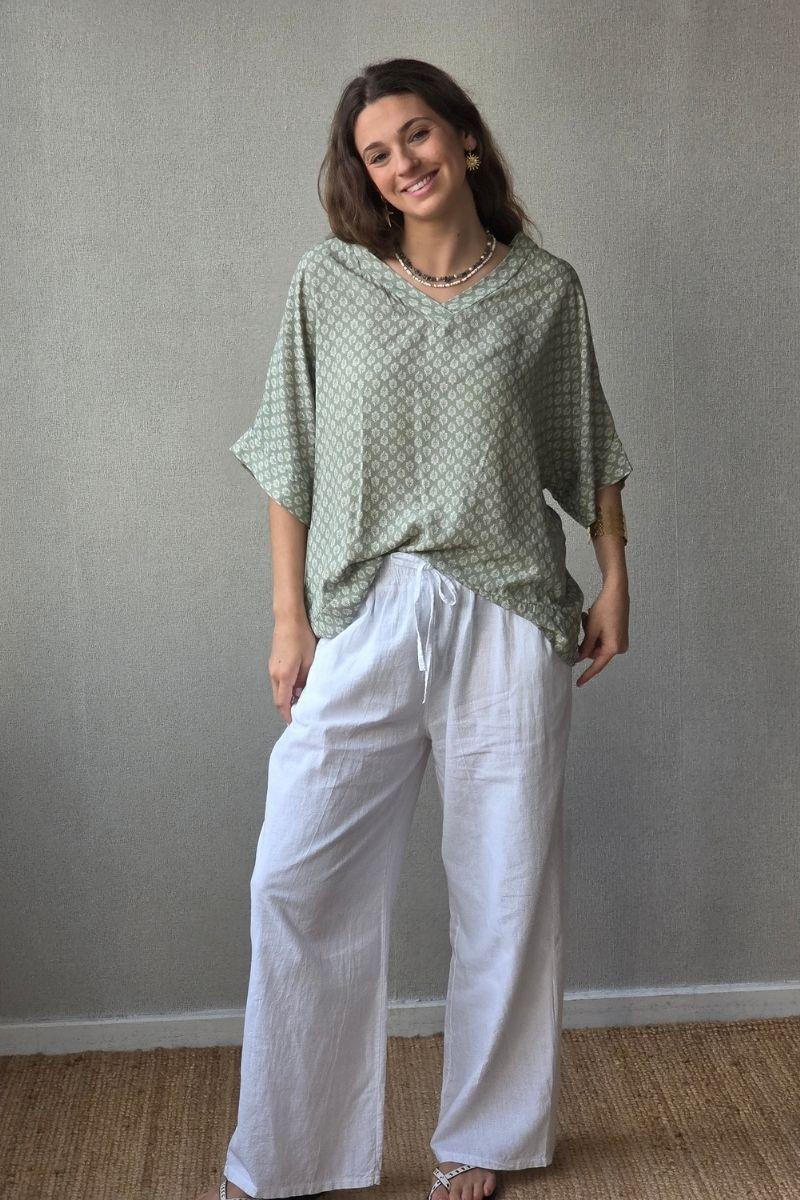 Pantalón tipo lino blanco