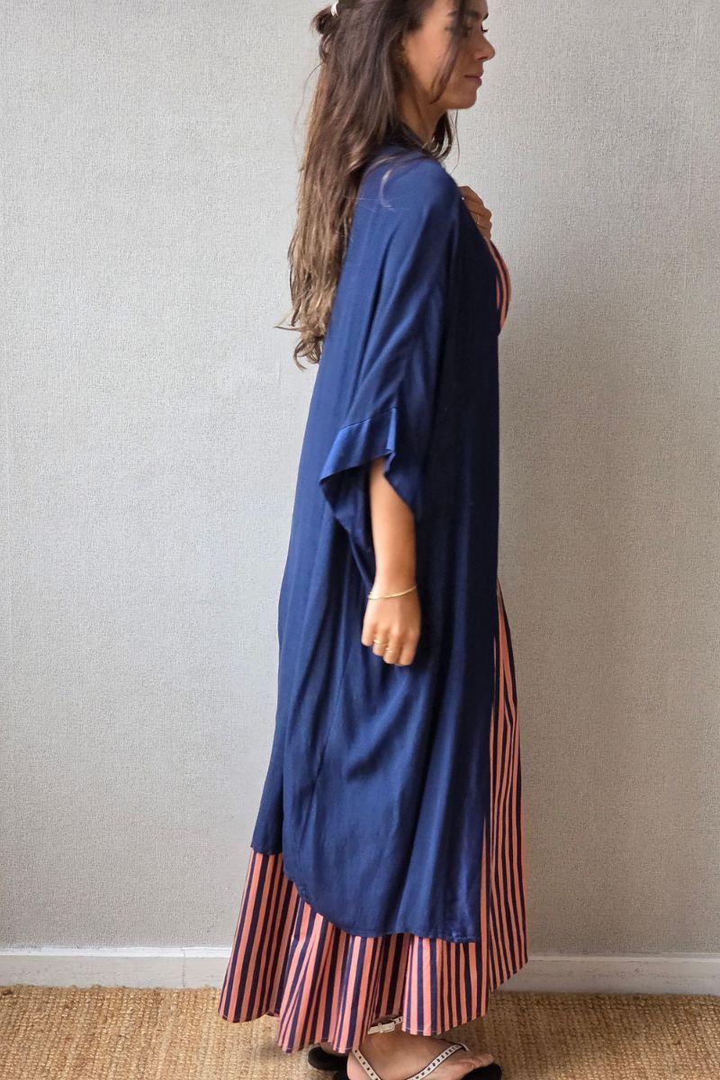 Kimono largo liso azul marino