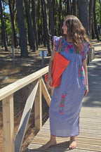 Vestido mexicano cuadro vichy marino