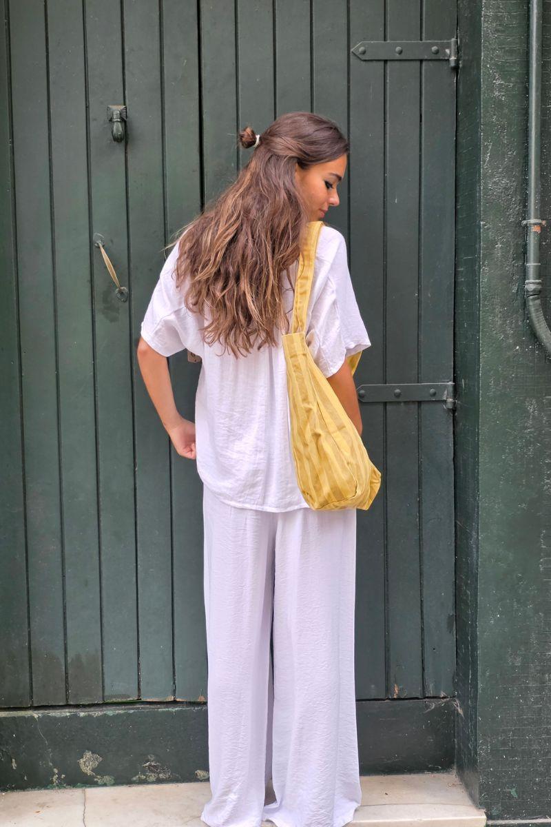 Pantalones goma en la cintura blanco