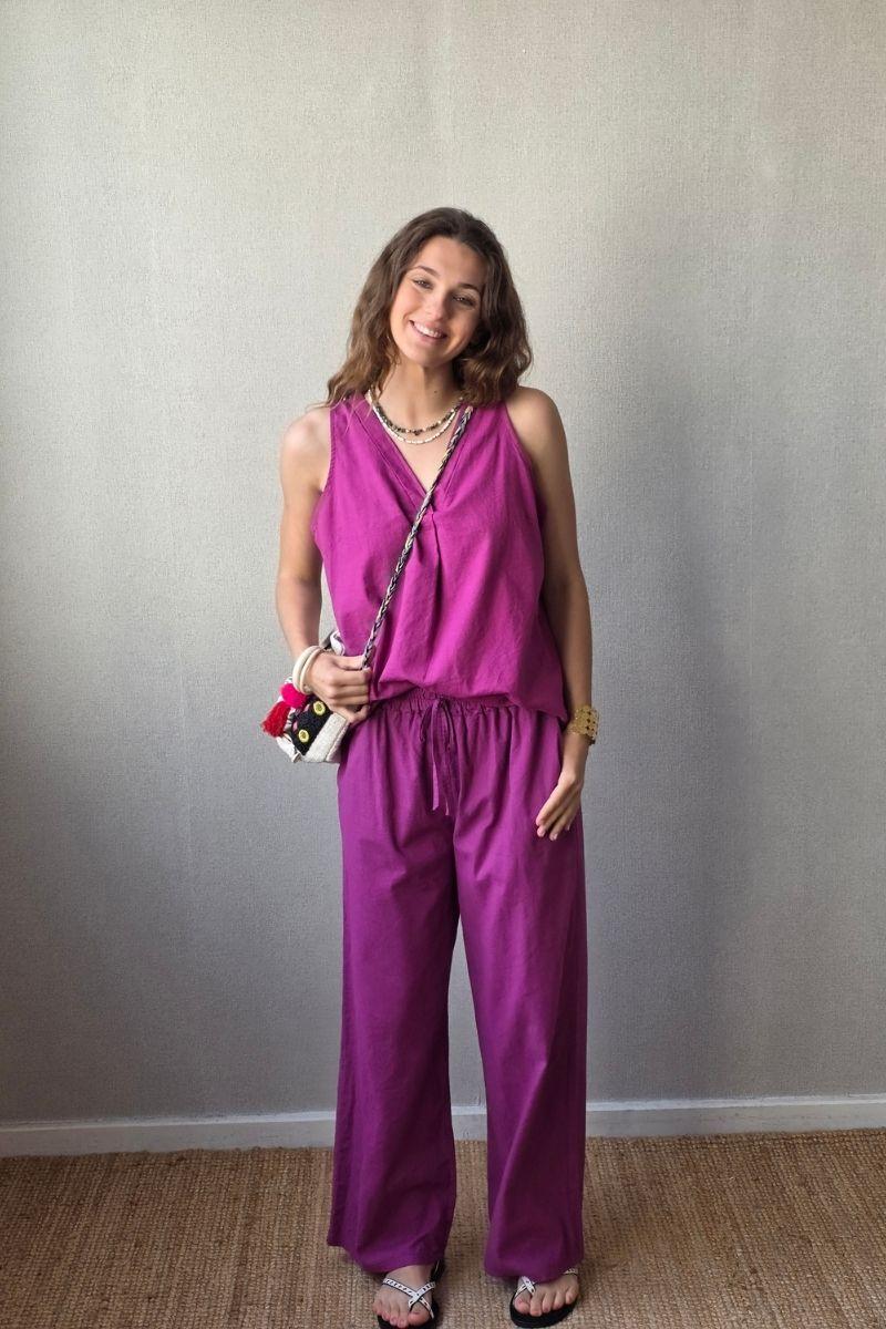 Pantalón tipo lino magenta