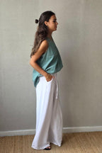 Blusa de lino y algodón verde bonito