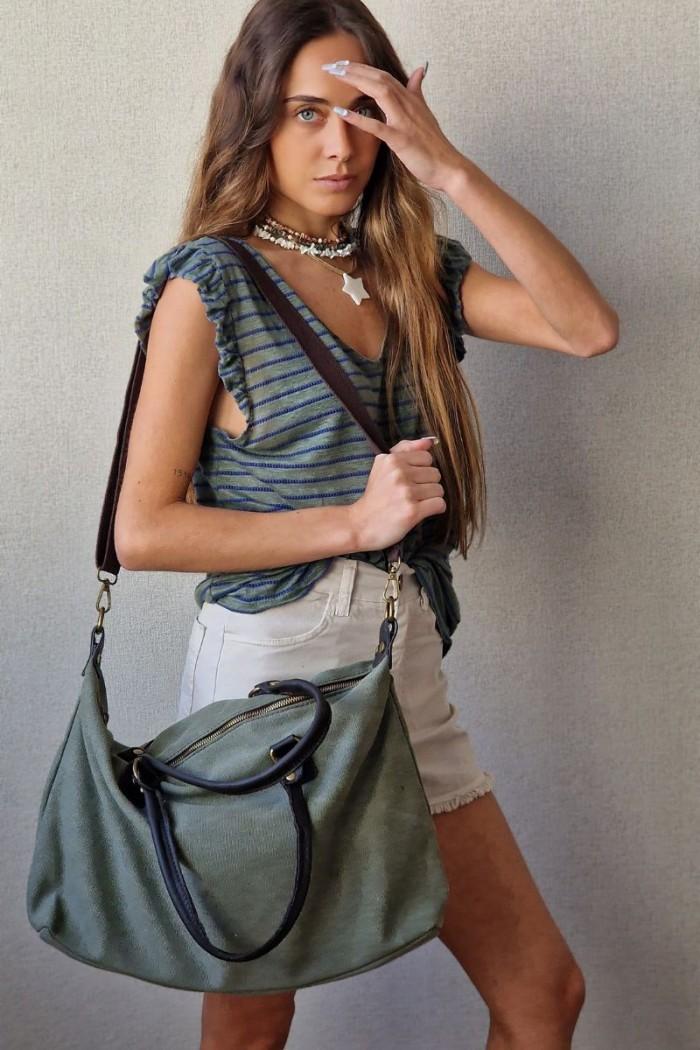 Bolso loneta oversize verde militar con opción a personalizar