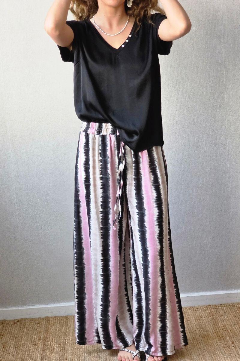 Pantalón estampado largo tie dye negro