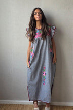 Vestido mexicano cuadro vichy negro