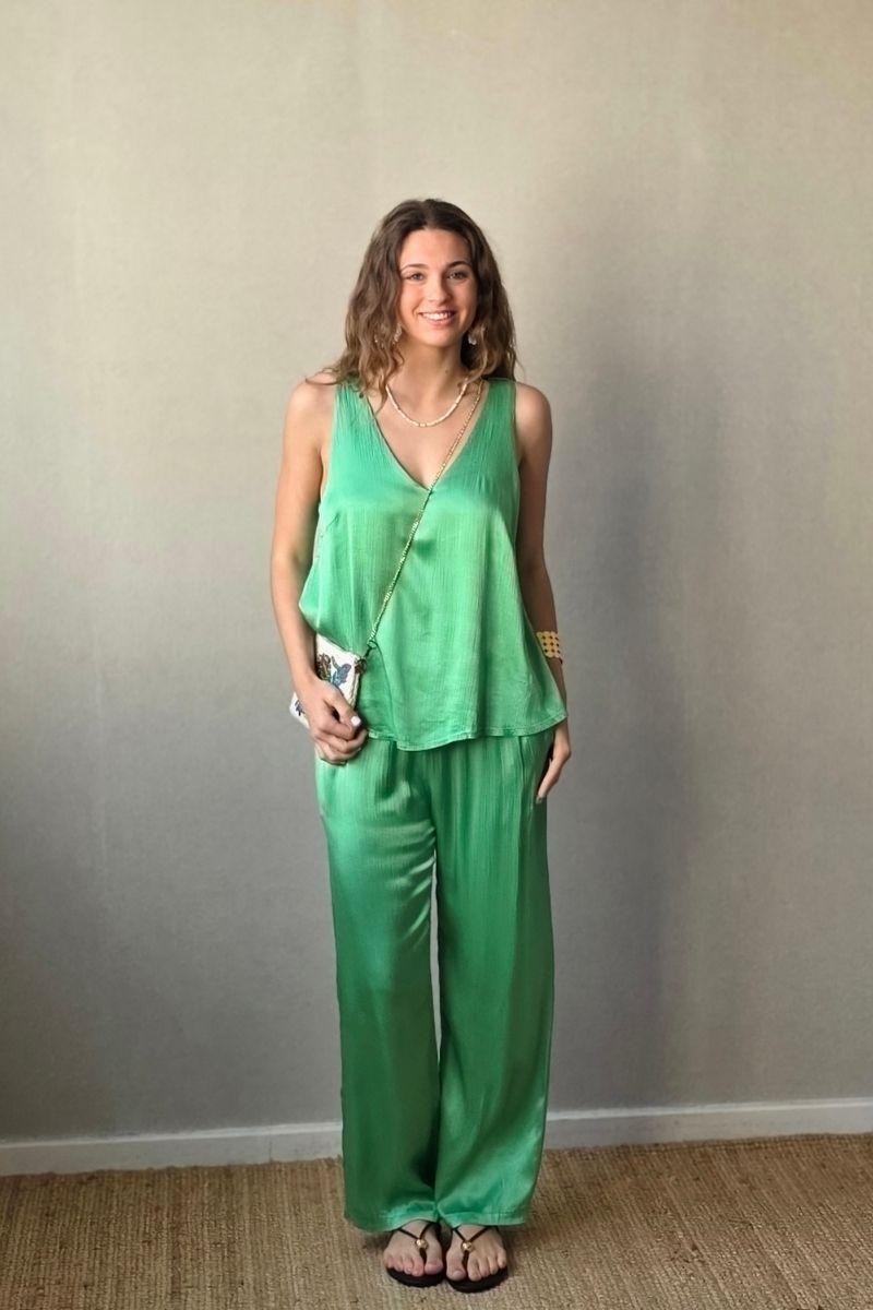 Pantalón de raso verde