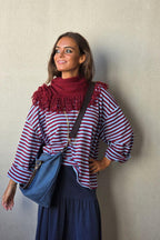 Sudadera oversize de rayas burdeos y azul