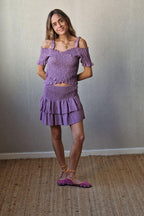 Minifalda pantalón con goma ancha lila