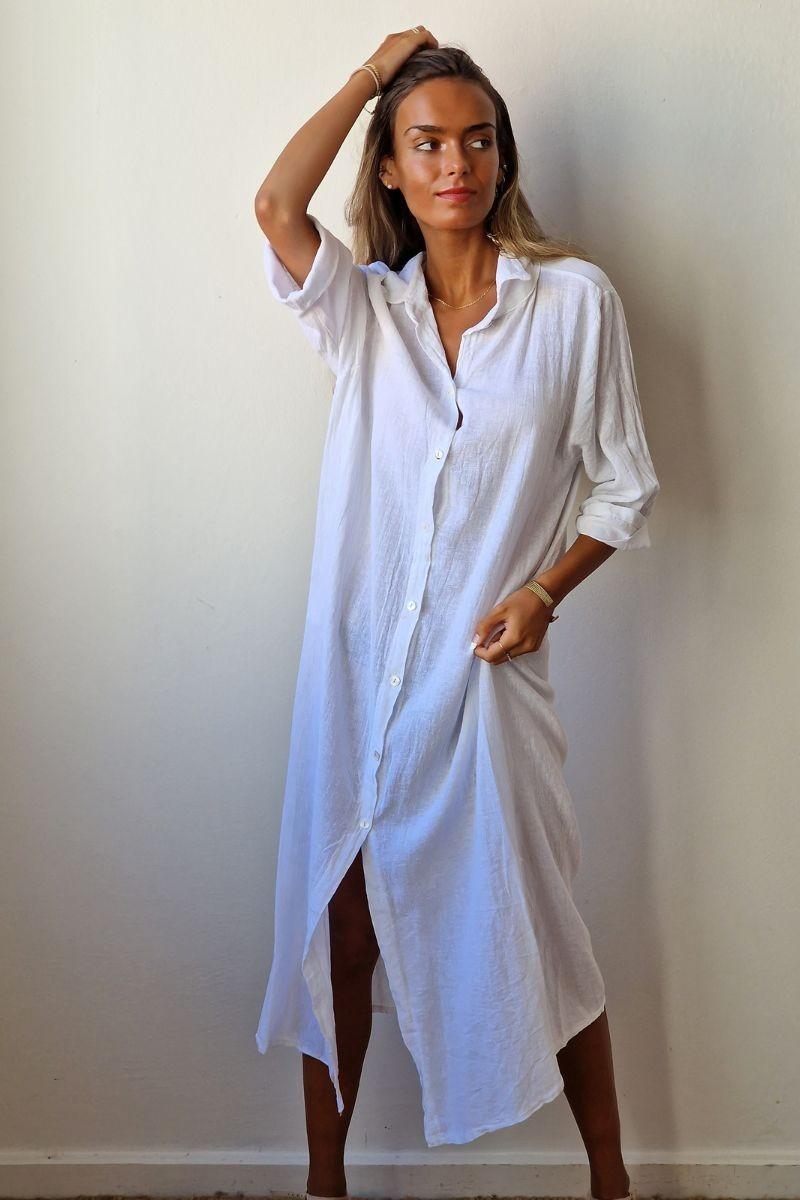 Vestido Largo Camisero Algodón Blanco