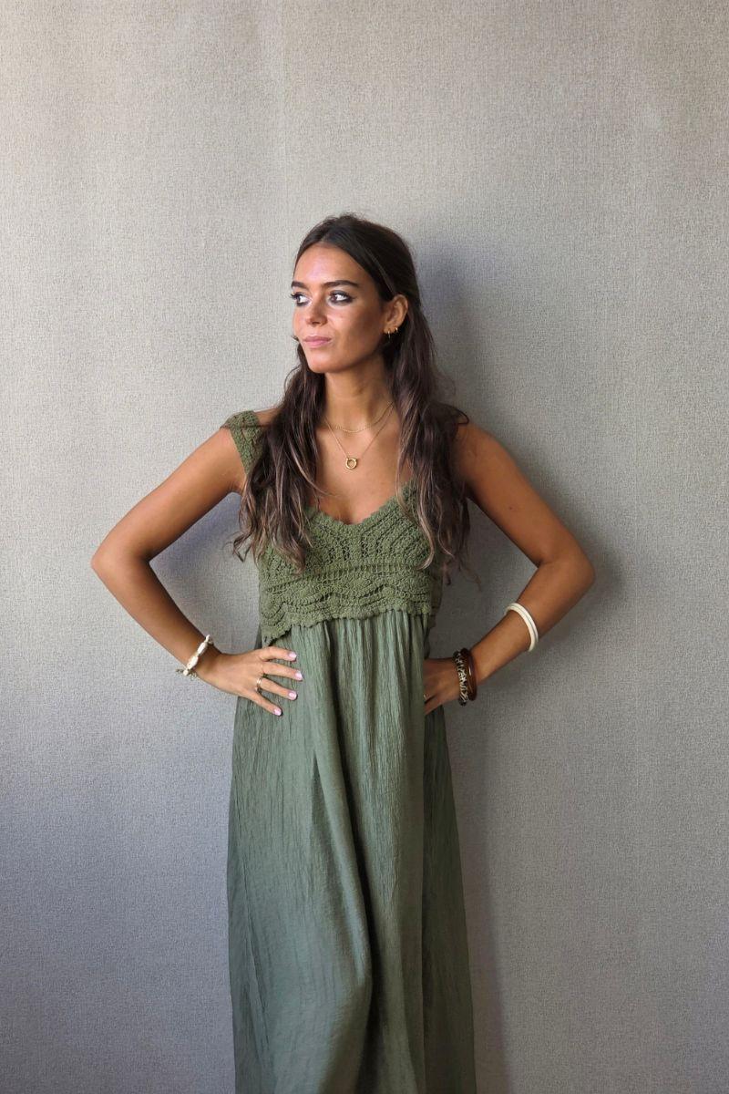 Vestido crochet caqui