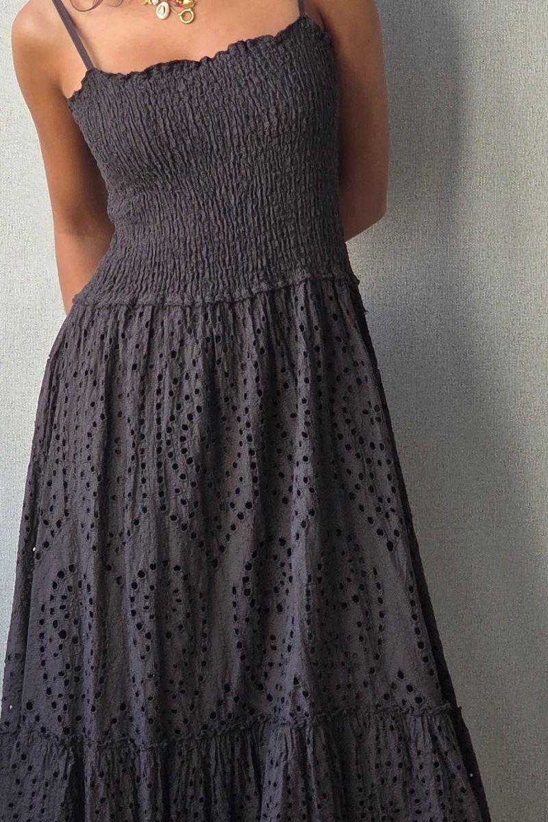 Vestido de tirantes guipur marrón
