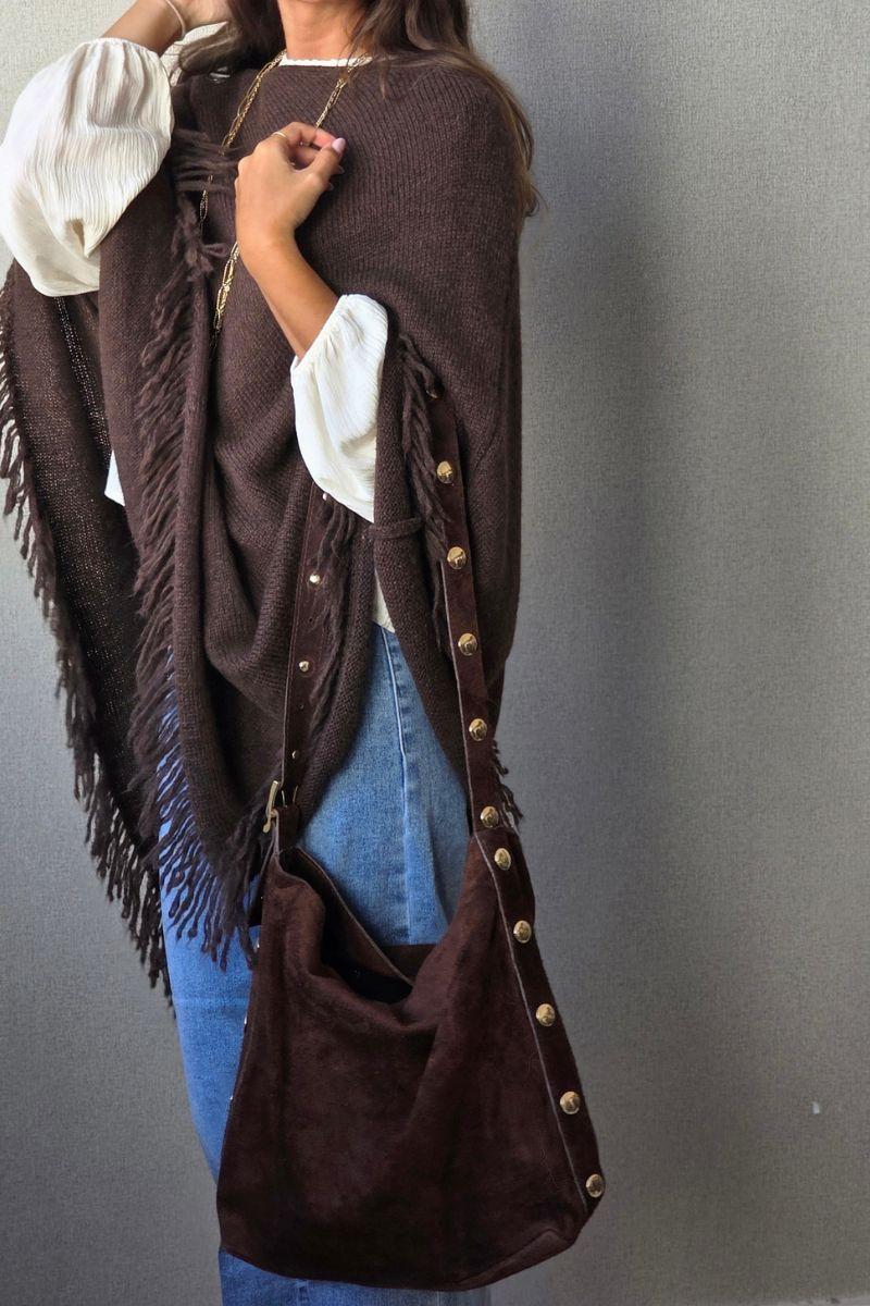 Bolso de ante chcolate con detalles dorados