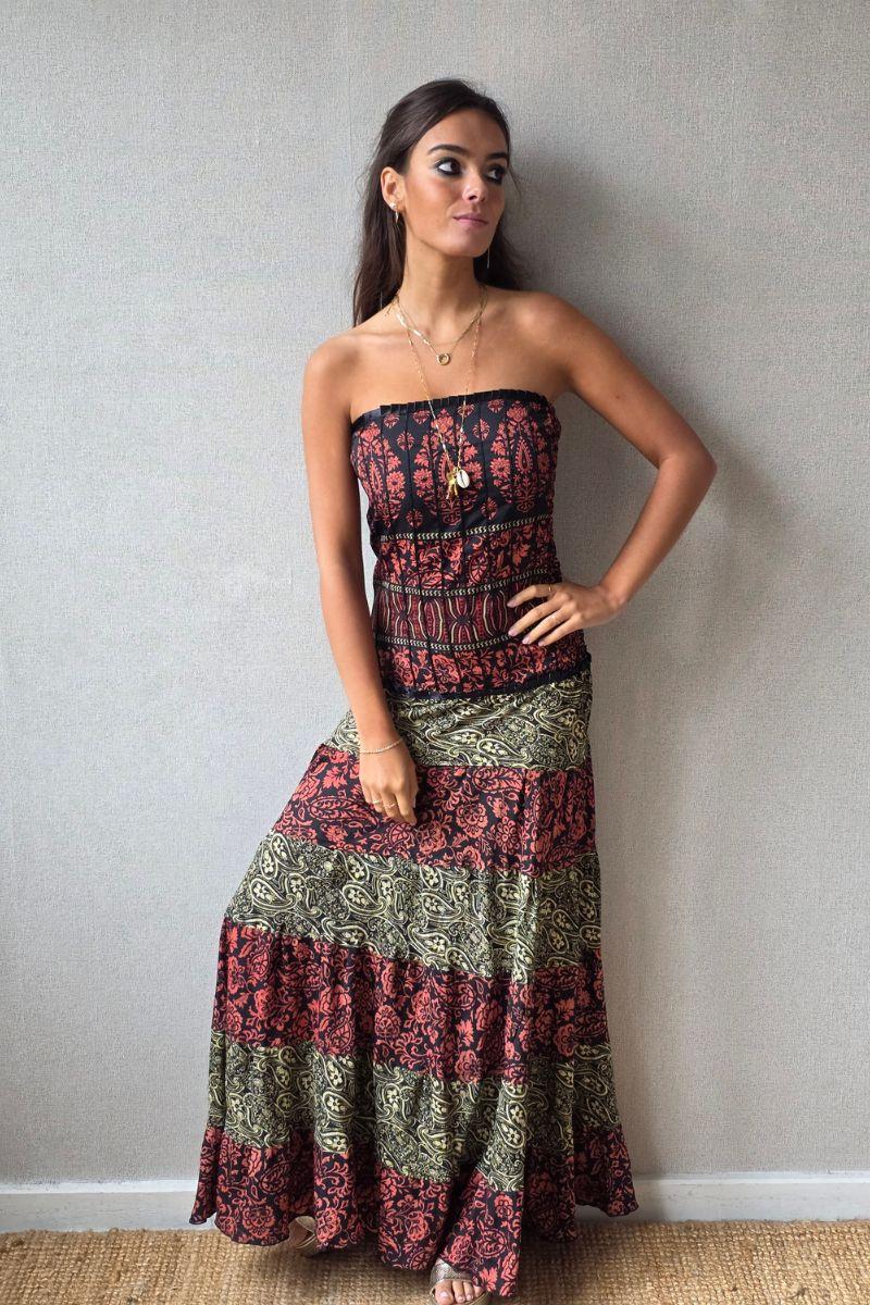 Vestido palabra de honor indio nido de abeja