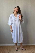 Vestido largo de lino y algodón blanco