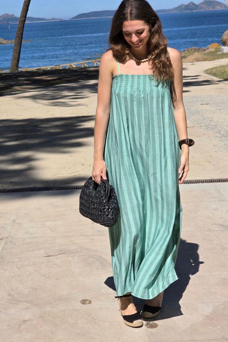 Vestido rayas tirantes verde bonito