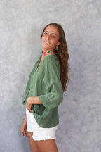 Camisa tipo lino de algodón verde