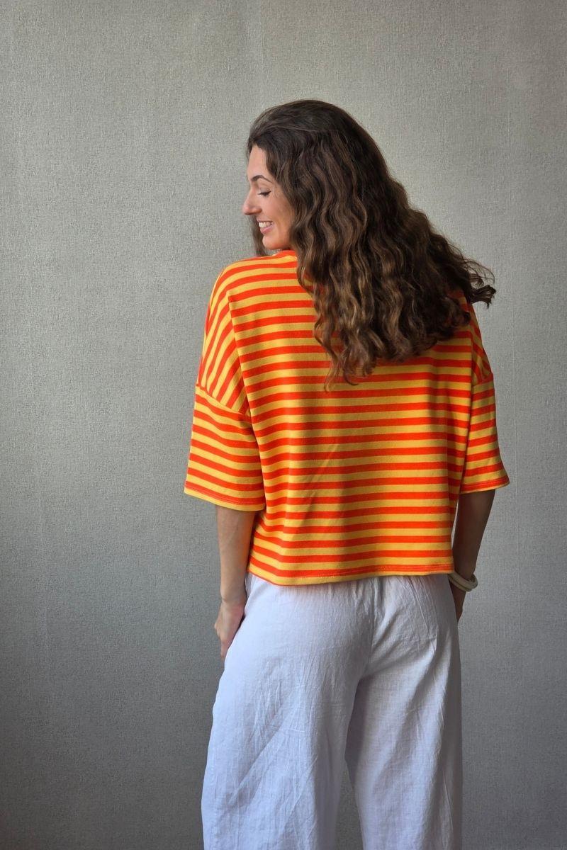 Sudadera Corta de Rayas Naranja