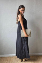 Vestido oversize detalles volante camel