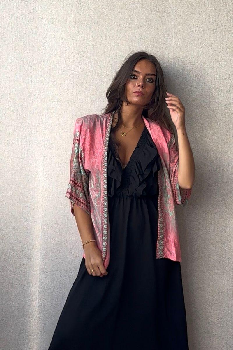Kimono indio corto multicolor rosa flúor
