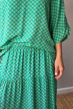 Falda estampado de flores con volantes verde