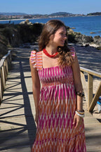 Vestido ikat tirante ancho fresa