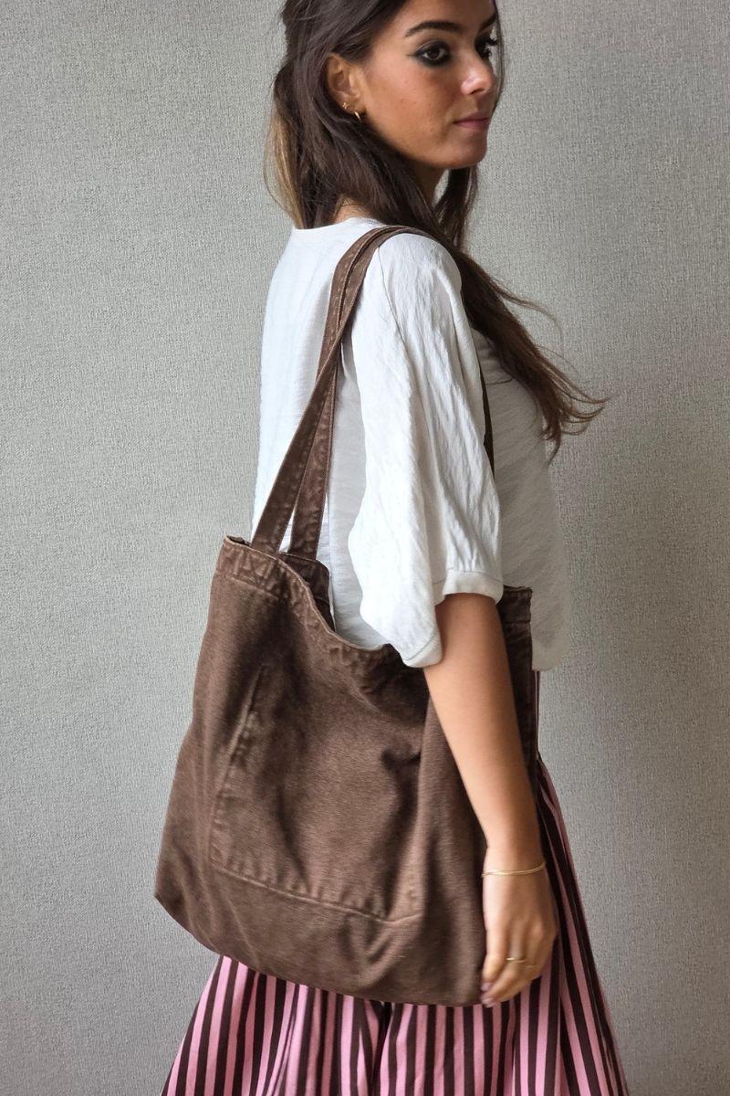 Bolso de tela lavado chocolate
