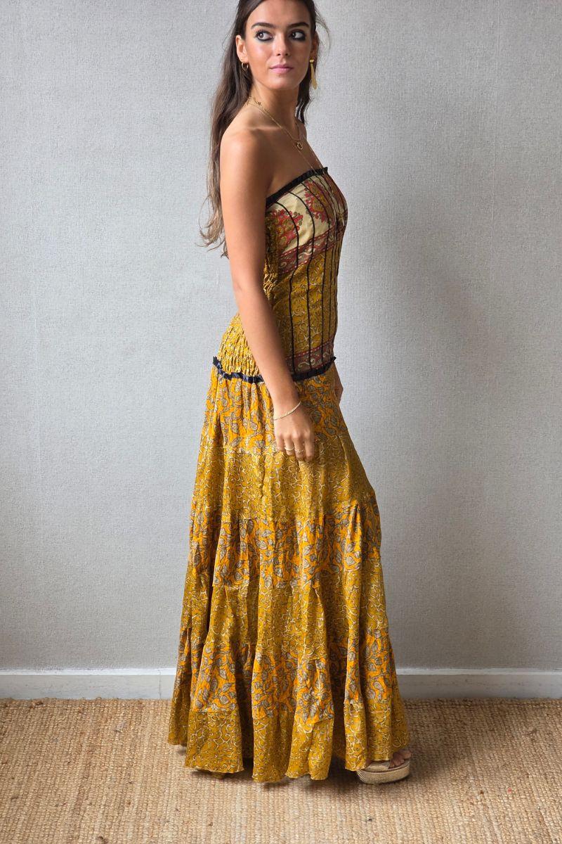 Vestido palabra de honor indio nido de abeja