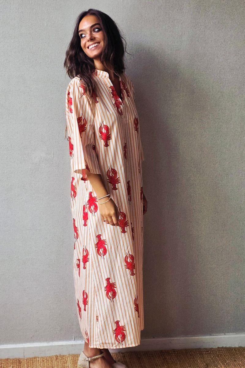 Vestido estampado rayas finas langosta