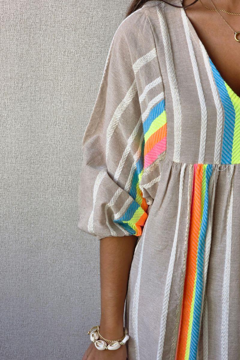 Vestido Flúor con Brillos Camel