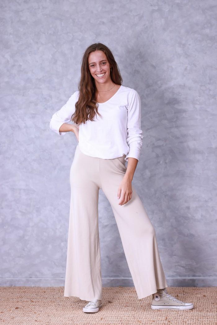 Pantalón culotte de punto beige